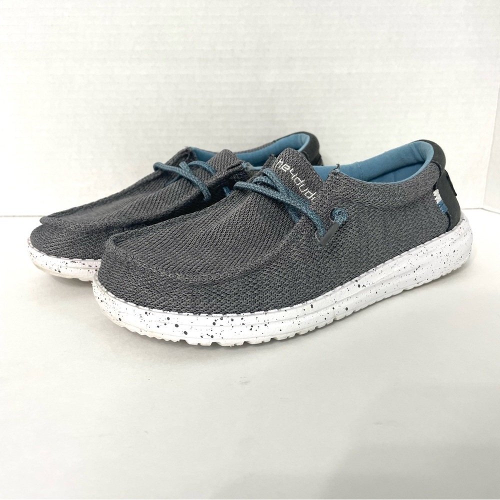 Hey Dude Wally Youth Shoes Sz Y4 L5 Sox Sharkskin Gray Blue Lightweight Slip-On